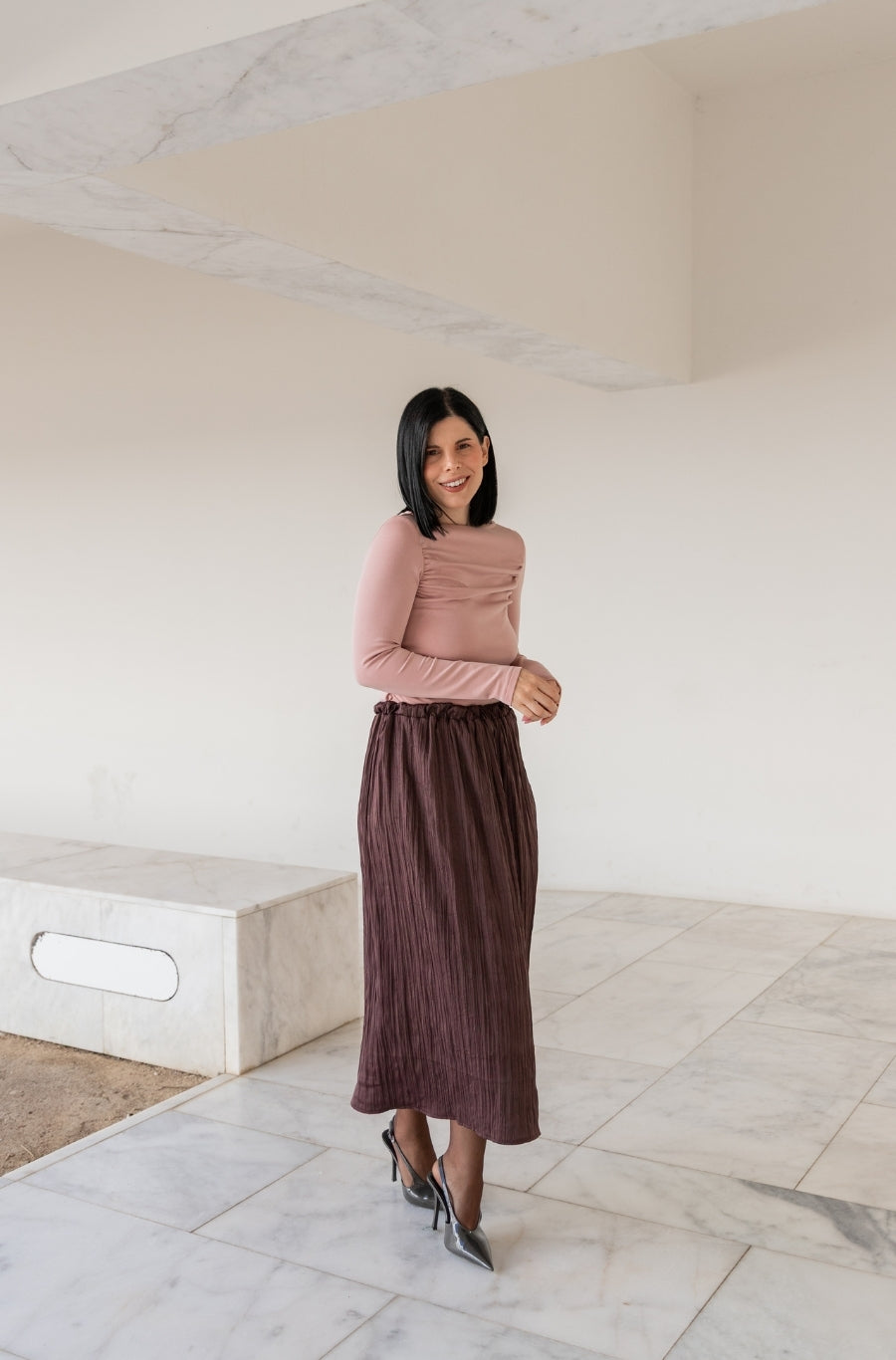Saia Plissada Castanha