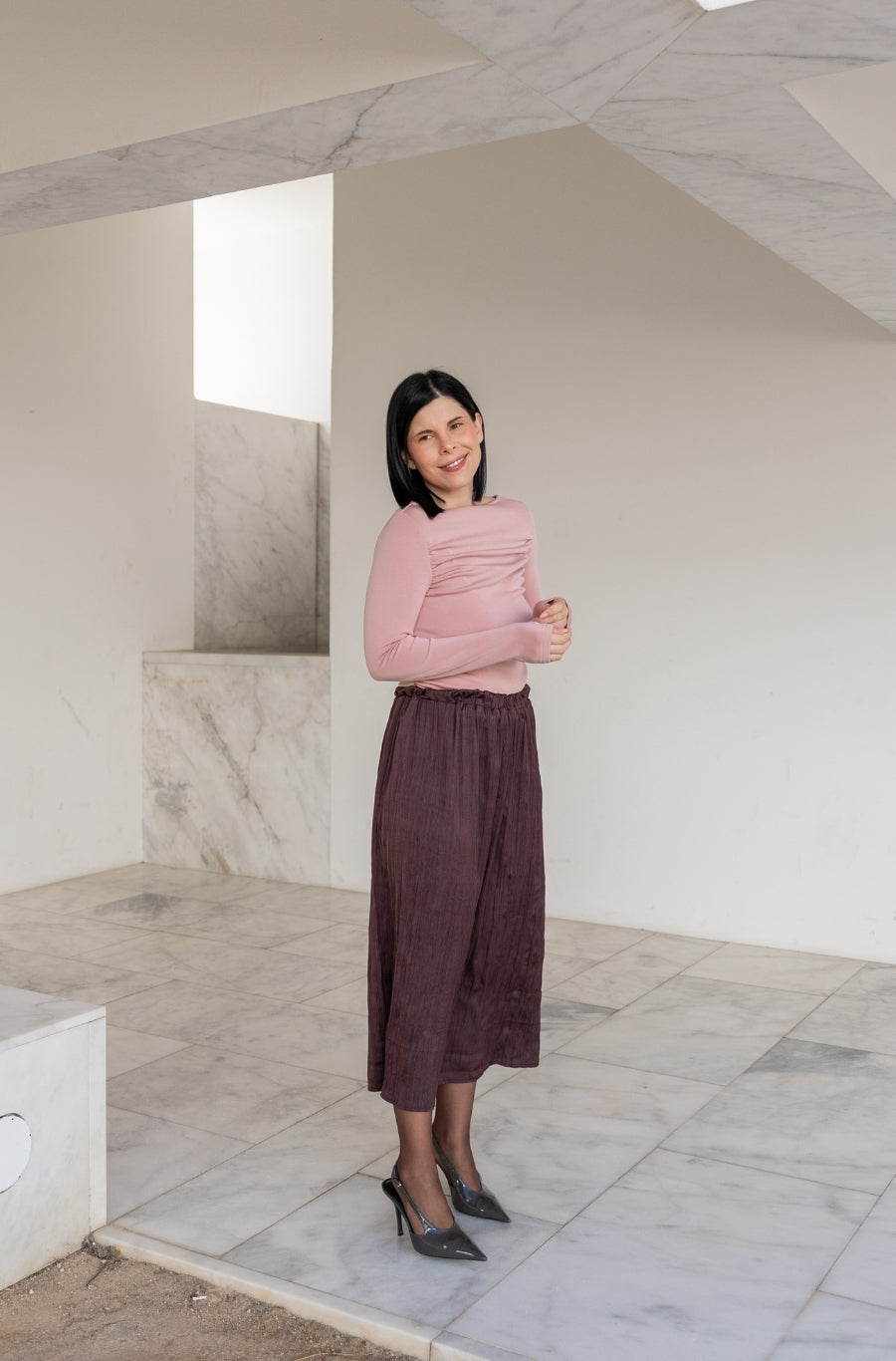 Saia Plissada Castanha