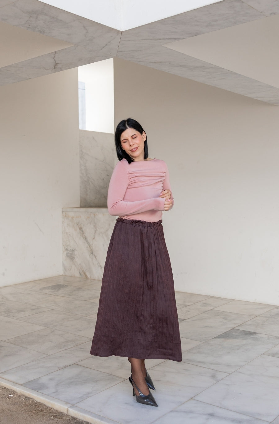 Saia Plissada Castanha