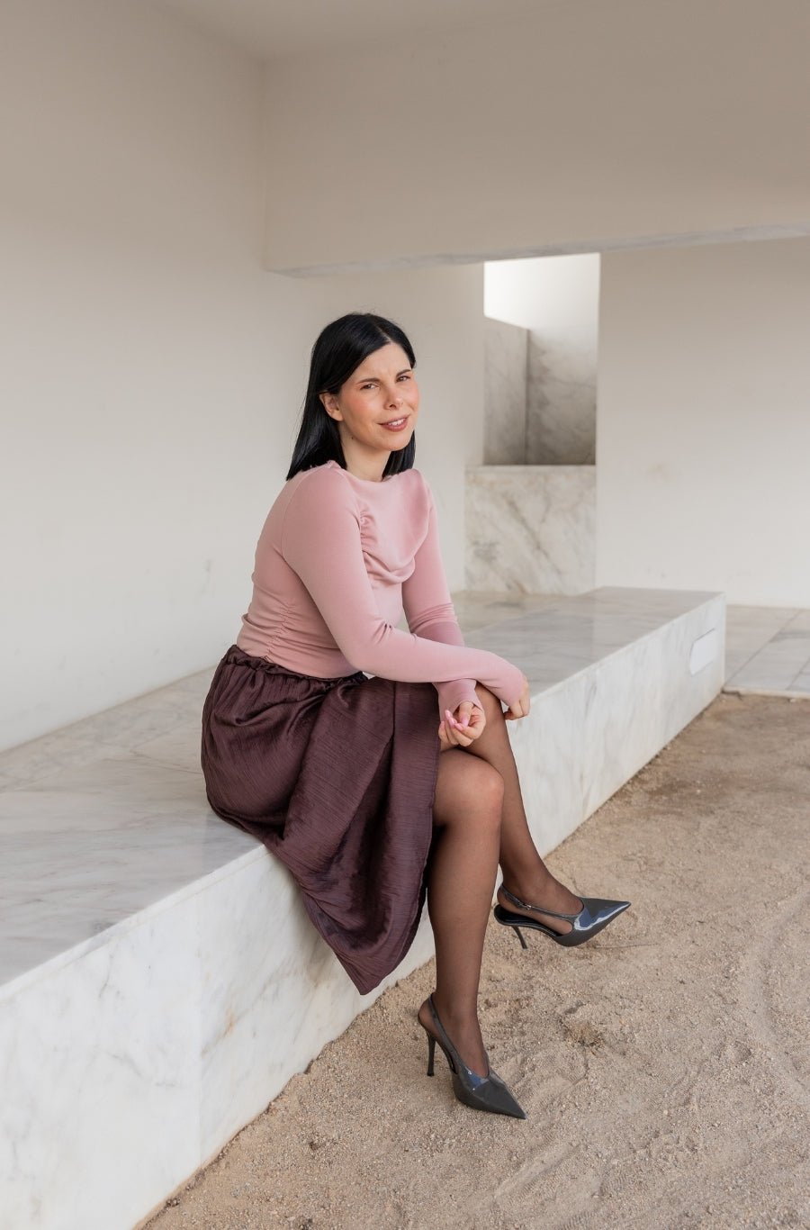 Saia Plissada Castanha