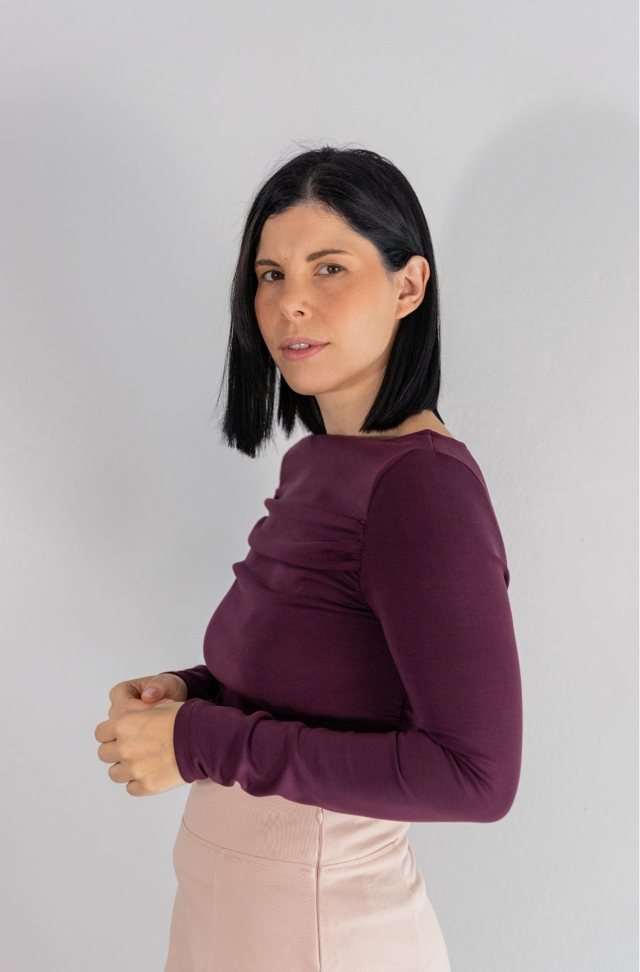 Camisola Drapeada Bordou