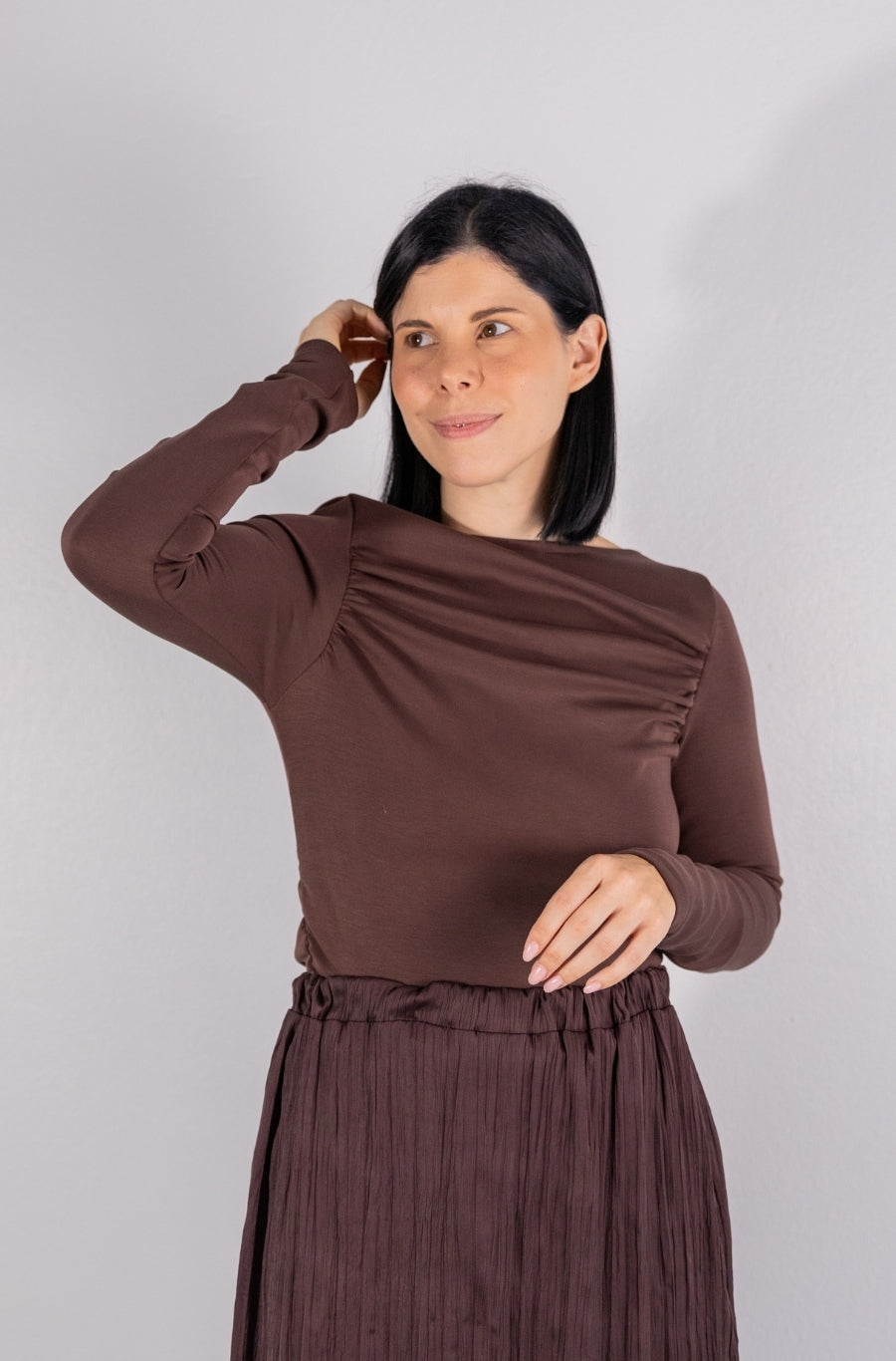 Camisola Drapeada Castanho