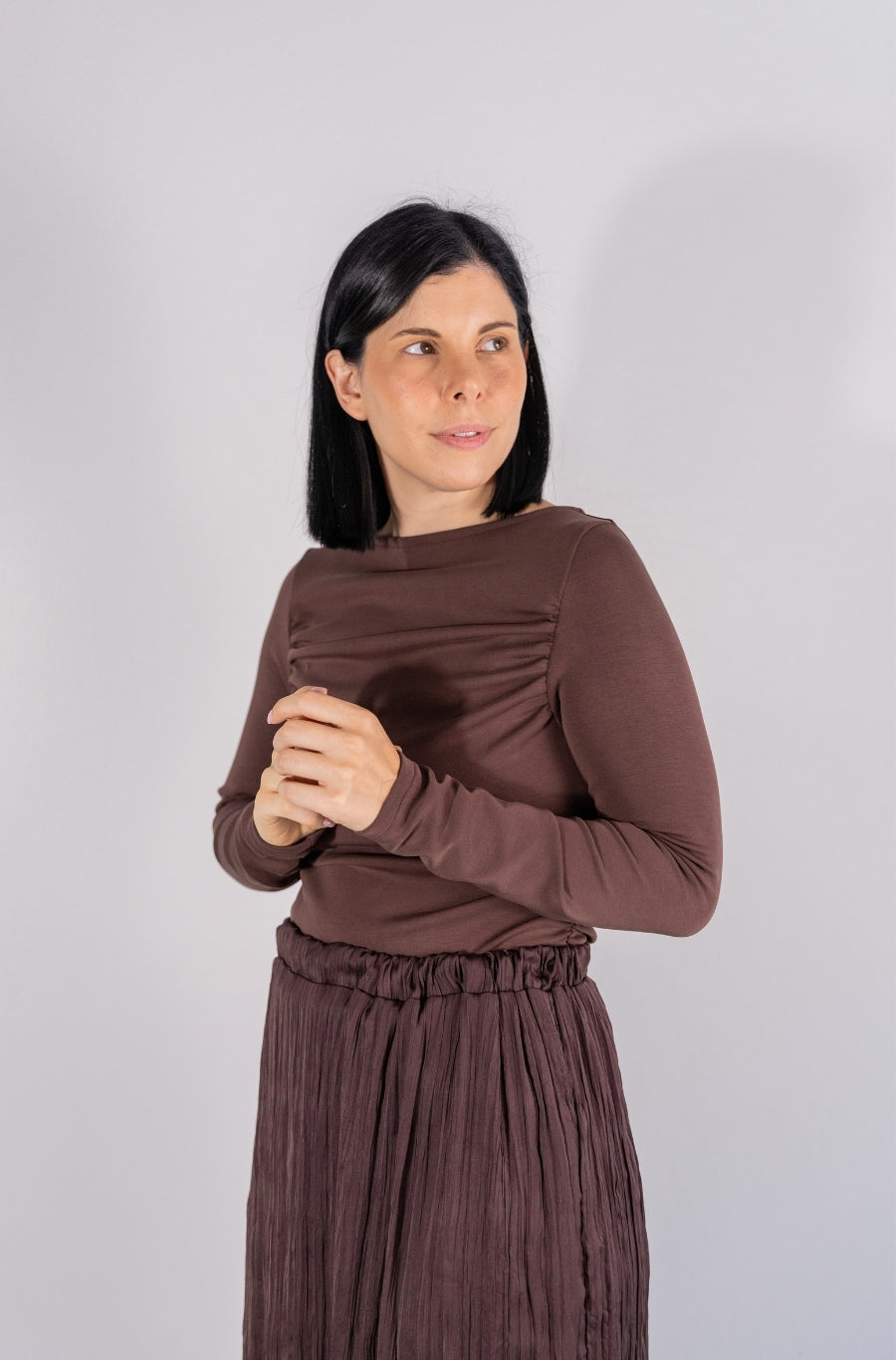 Camisola Drapeada Castanho