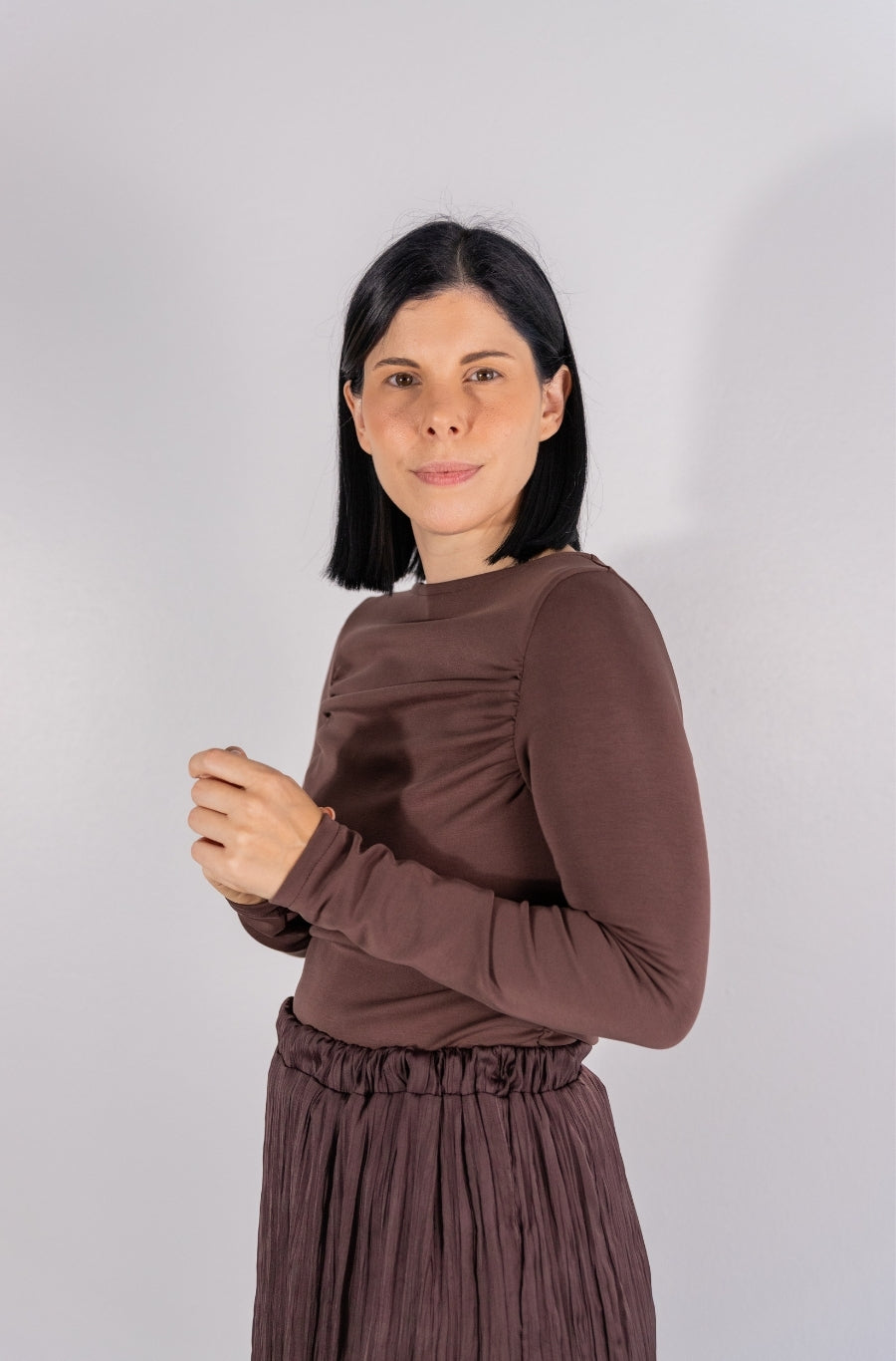 Camisola Drapeada Castanho