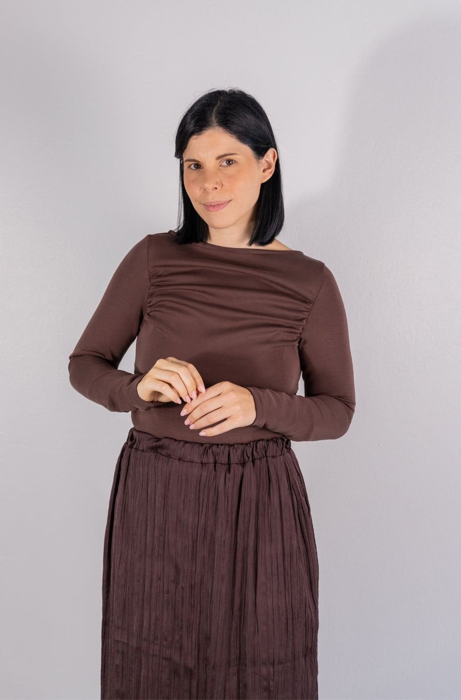 Camisola Drapeada Castanho