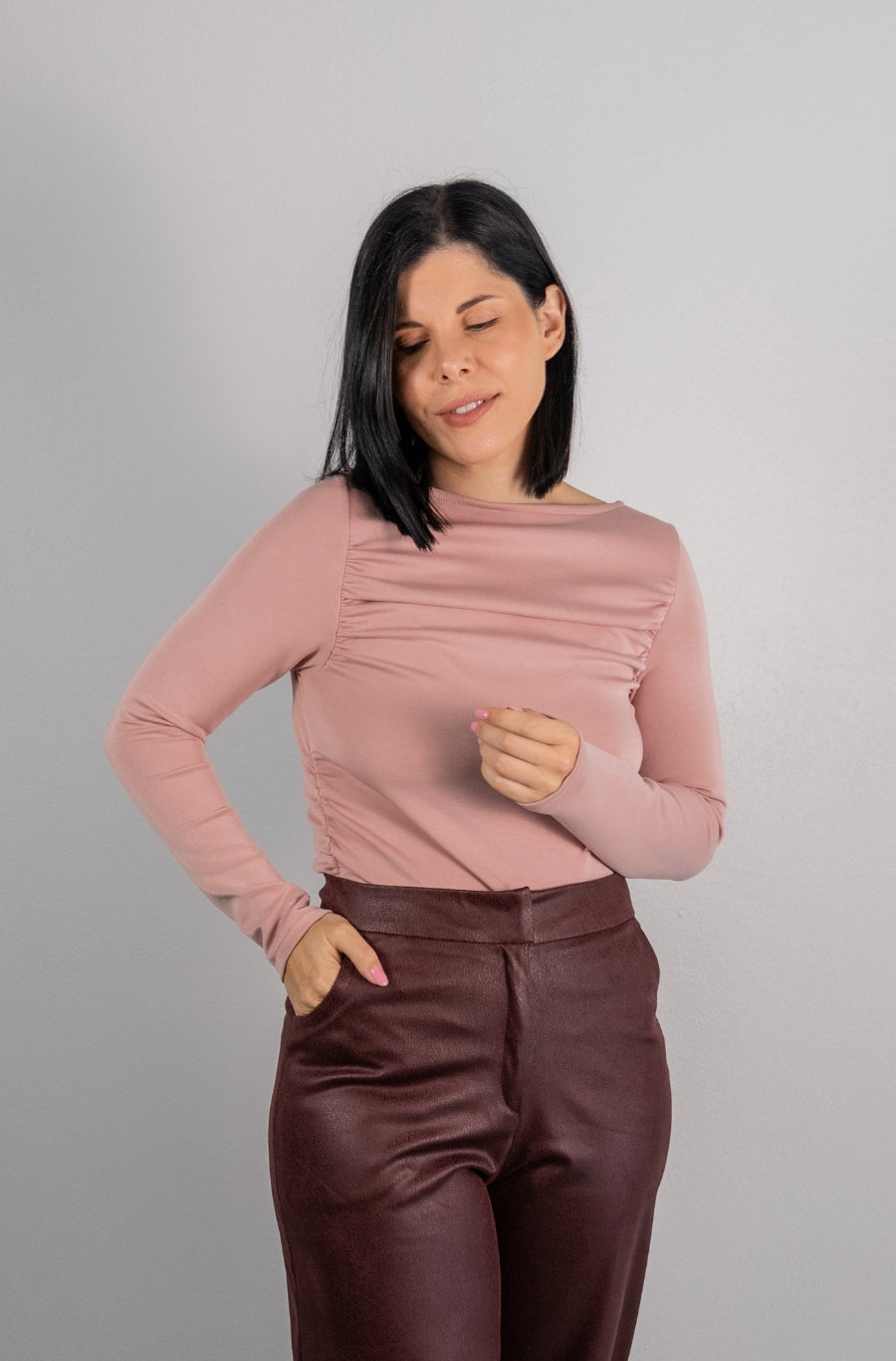 Camisola Drapeada Rosa Velho