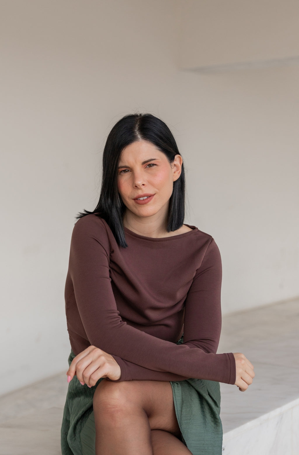 Camisola Drapeada Castanho